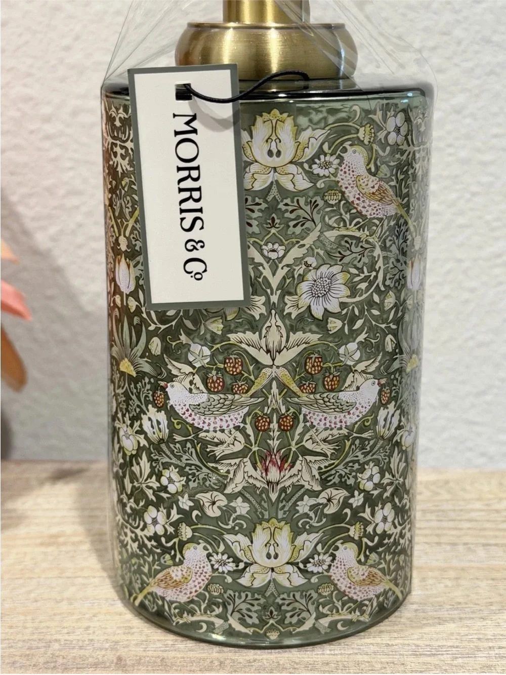 William Morris & Co Green Glass Bathroom Soap Dispenser Strawberry Thief - NEW